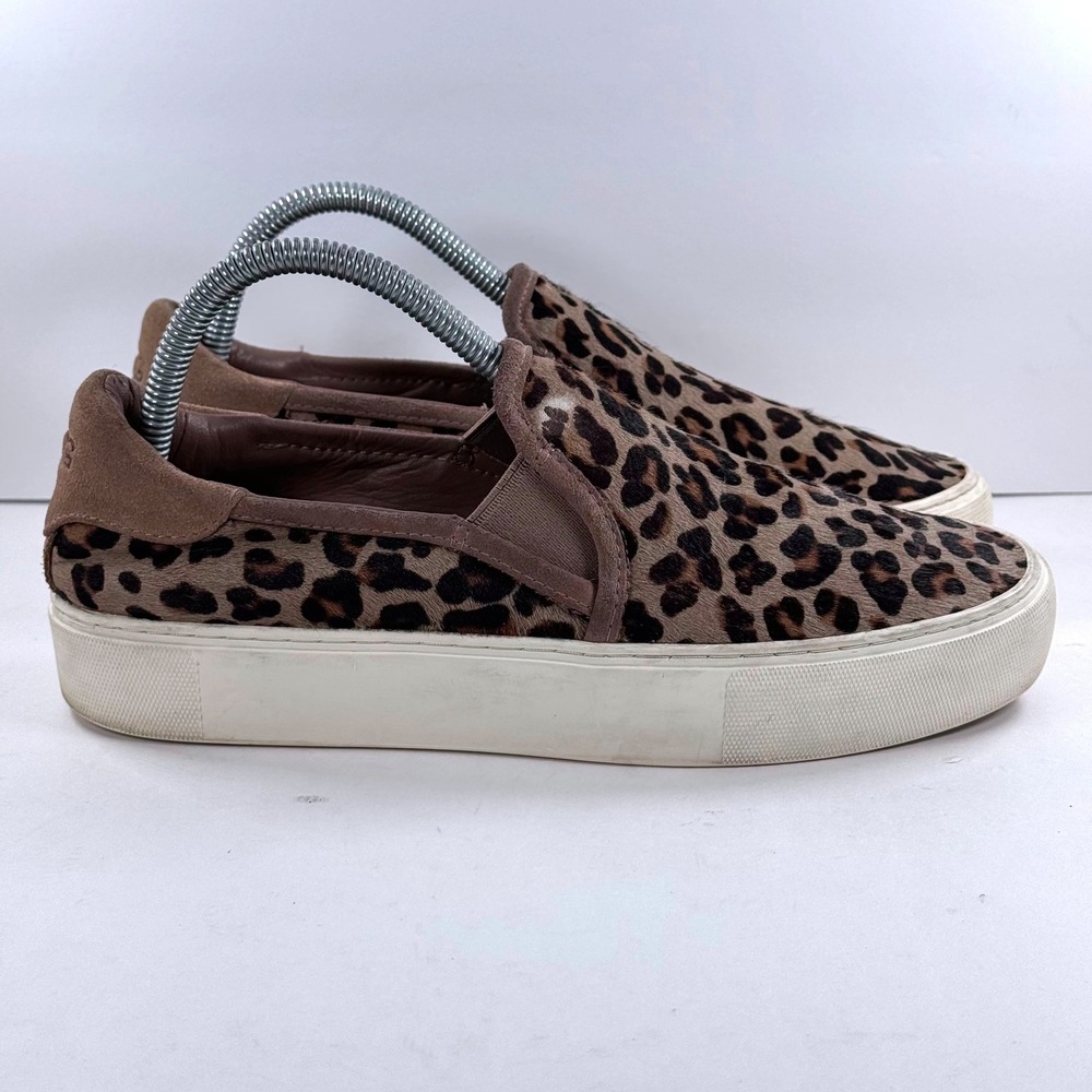 UGG Jass Leopard Calf Hair Slip On Platform Sneakers 1106051 Brown Tan Womens 8
